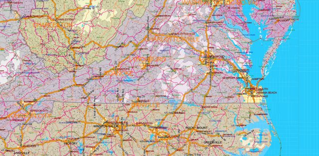 United States (+ zipcodes) and Canada PDF Vector Map Main Roads Cities ...