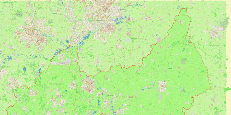 Leicestershire UK Vector Map: extra high detailed, + admin areas, editable layered Adobe Illustrator