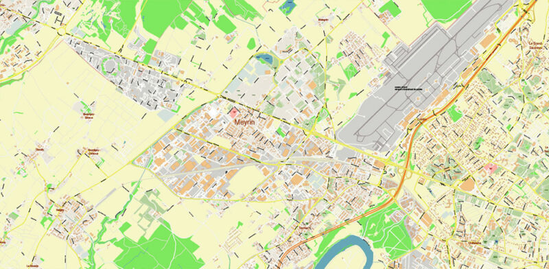 Meyrin Switzerland Vector Map high detailed All Roads Streets editable Layered Adobe Illustrator