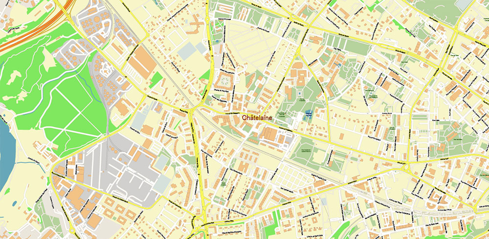 Meyrin Switzerland Vector Map high detailed All Roads Streets editable Layered Adobe Illustrator