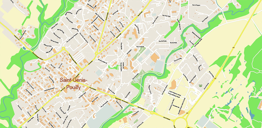 Meyrin Switzerland PDF Vector Map high detailed All Roads Streets editable Layered Adobe PDF