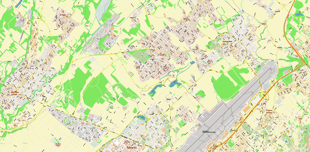 Meyrin Switzerland PDF Vector Map high detailed All Roads Streets editable Layered Adobe PDF