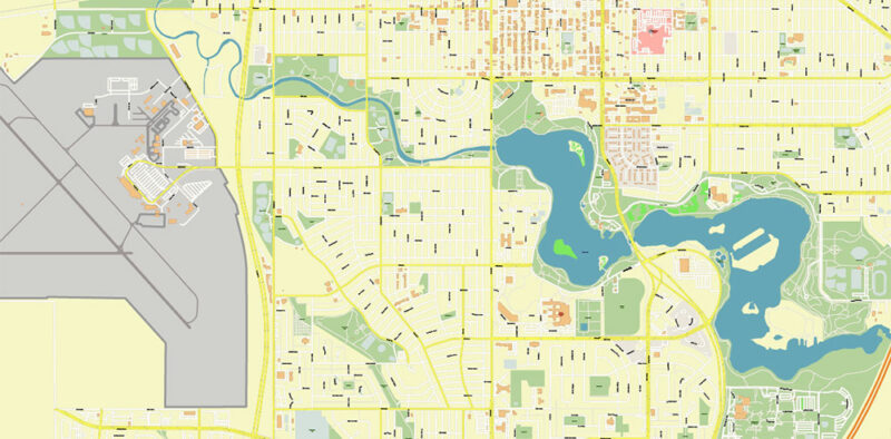 Regina Saskatchewan Canada Vector Map high detailed All Roads Streets editable Layered Adobe Illustrator