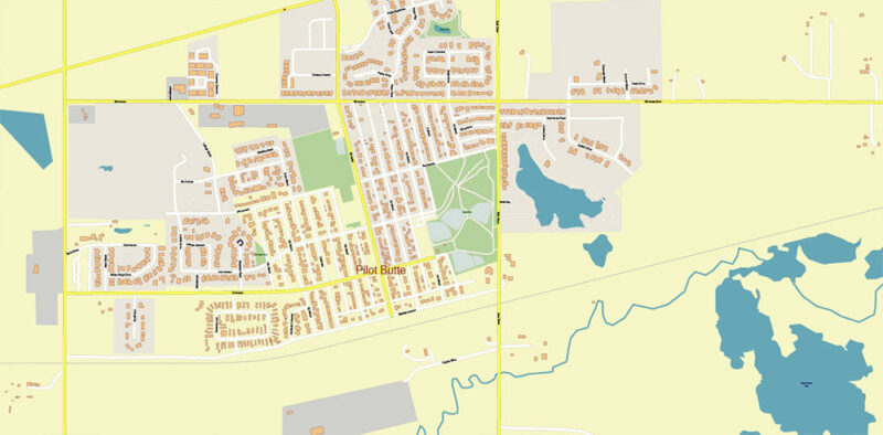 Regina Saskatchewan Canada Vector Map high detailed All Roads Streets editable Layered Adobe Illustrator