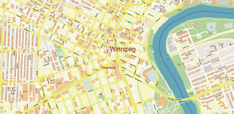 Winnipeg Manitoba Canada Vector Map high detailed All Roads Streets Cities Towns map editable Layered Adobe Illustrator