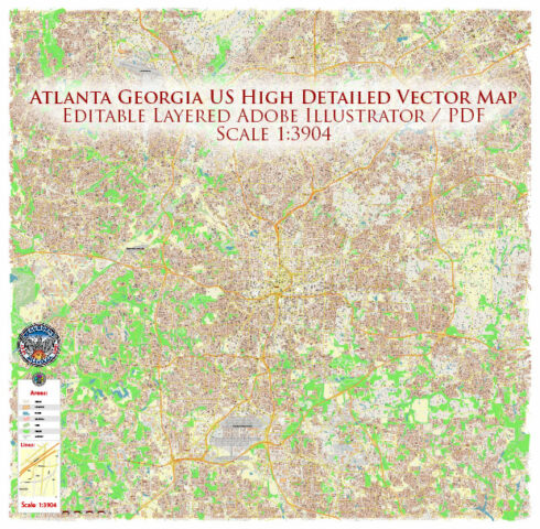 Atlanta Georgia US PDF Vector Map - Atlanta Georgia Us Map Vector Gvl17b Ai 10 Ai Pdf 00 490x480