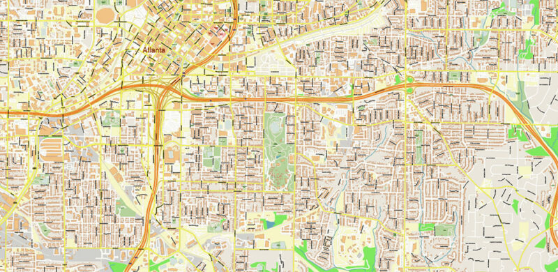 Atlanta Georgia US Vector Map exact high detailed editable layered Adobe Illustrator