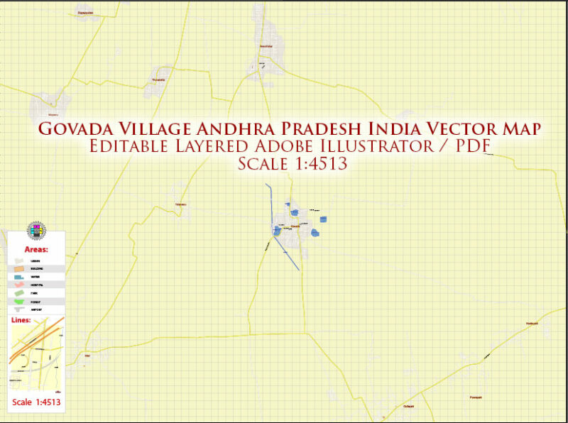 Govada Village (and surrounds) Andhra Pradesh India Vector Map exact detailed editable layered Adobe Illustrator