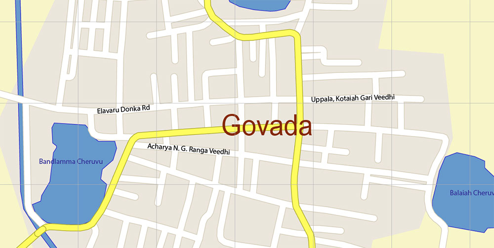 Govada Village (and surrounds) Andhra Pradesh India Vector Map exact detailed editable layered Adobe Illustrator