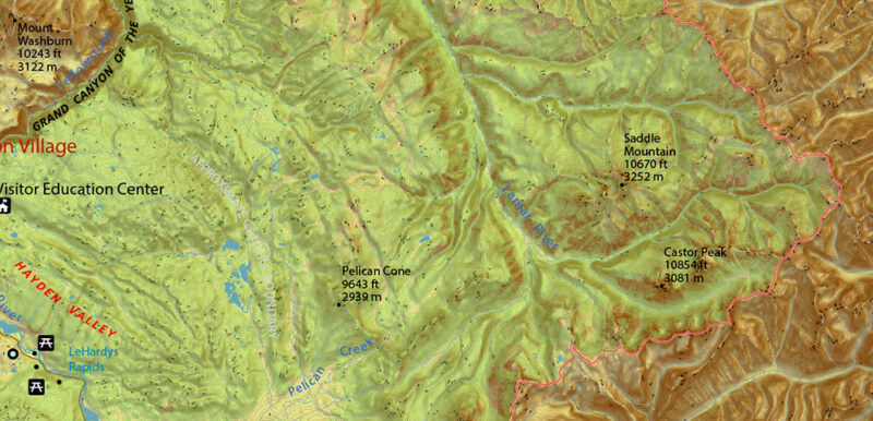 Yellowstone Park Wyoming US Vector Map + relief raster + topo isolines 5 m, exact high detailed editable layered Adobe Illustrator