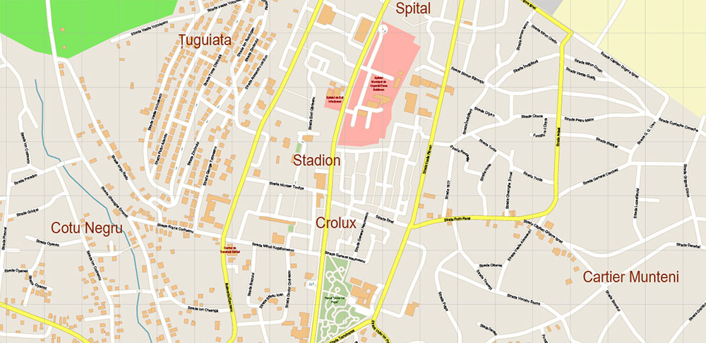 Barlad Romania PDF Vector Map high detailed All Roads Streets editable Layered Adobe PDF