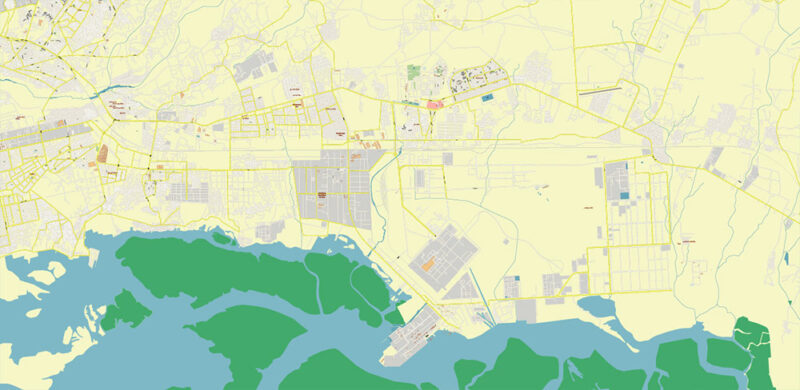Karachi Pakistan Vector Map high detailed scalq 1:1000 editable Layered Adobe Illustrator