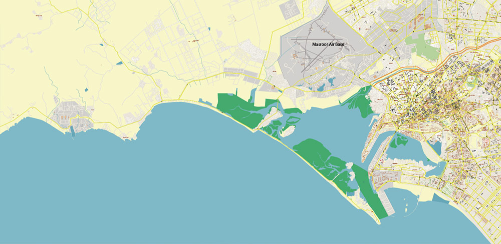 Karachi Pakistan Vector Map high detailed scale 1:1000 editable Layered Adobe Illustrator
