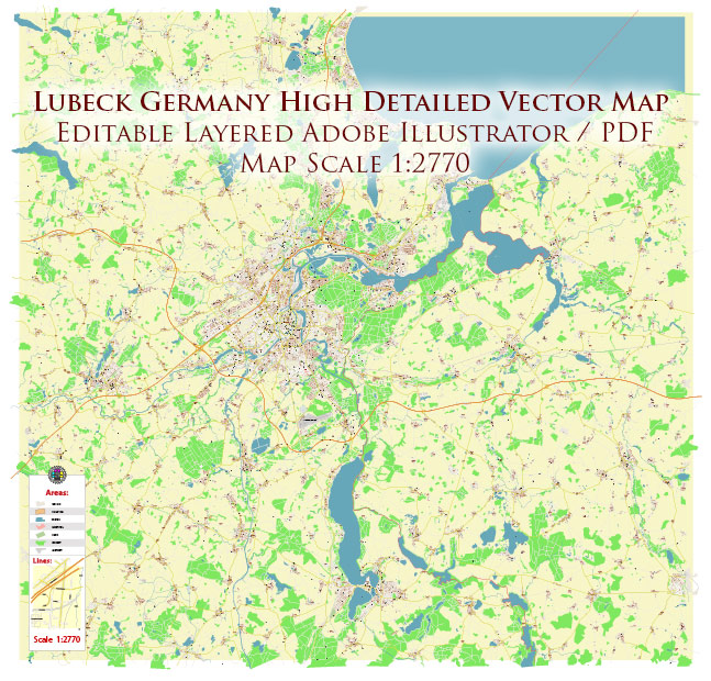 Lubeck Germany Vector Map high detailed editable Layered Adobe Illustrator