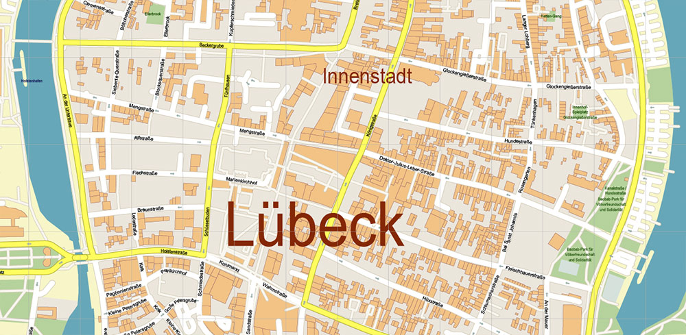 Lubeck Germany PDF Vector Map high detailed editable Layered Adobe PDF