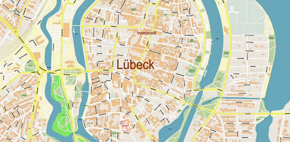 Lubeck Germany PDF Vector Map high detailed editable Layered Adobe PDF