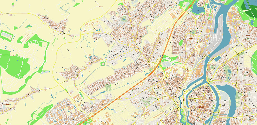 Lubeck Germany Vector Map high detailed editable Layered Adobe Illustrator