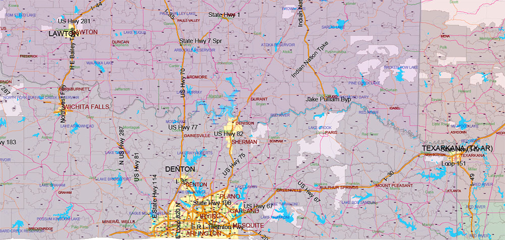 Oklahoma State US PDF Vector Map simple detailed Main Roads + Zipcodes editable Layered Adobe PDF