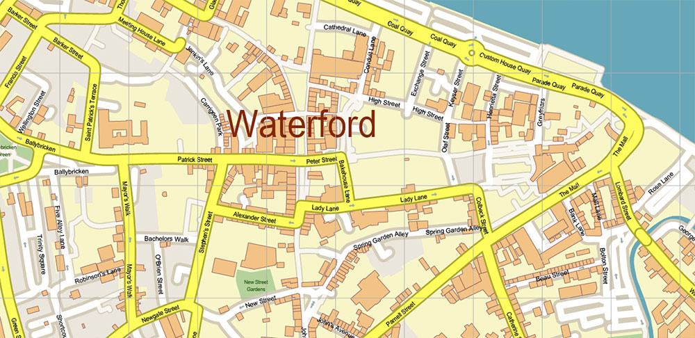 Waterford Ireland PDF Vector Map high detailed editable Layered Adobe PDF