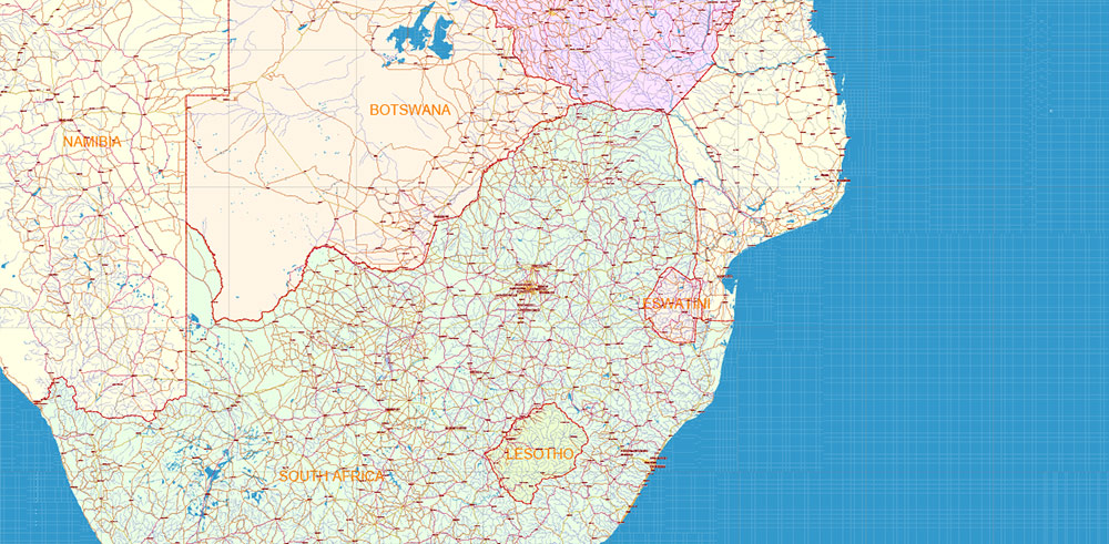 Africa full PDF Vector Map high detailed editable layered in Adobe PDF