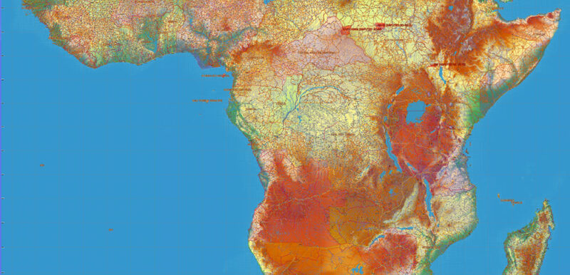 Africa full Vector Map high detailed + Relif editable layered in Adobe Illustrator