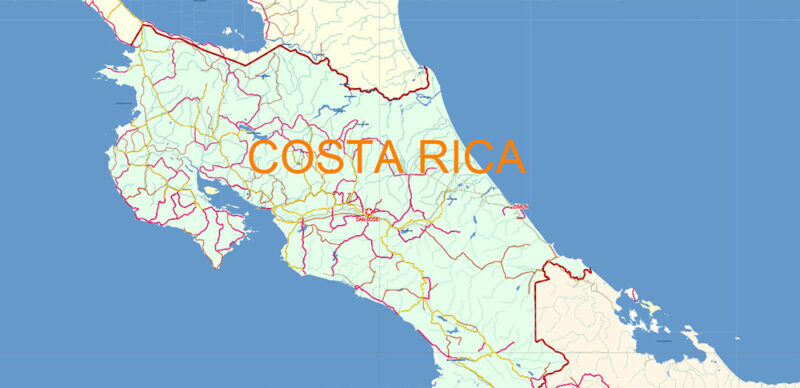 Central America + Mexico Vector Map high detailed roads editable layered in Adobe Illustrator
