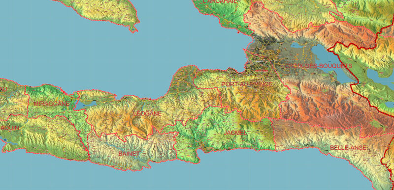 Dominicana and Haiti Vector Map high detailed roads + Relif editable layered in Adobe Illustrator