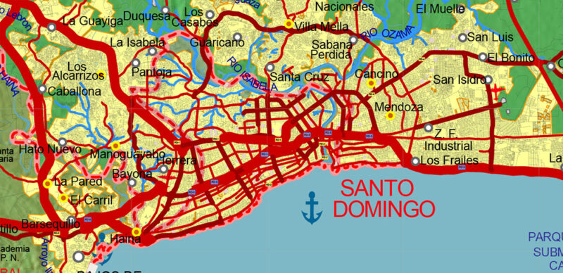 Dominicana and Haiti Vector Map high detailed roads + Relif (extended) editable layered in Adobe Illustrator