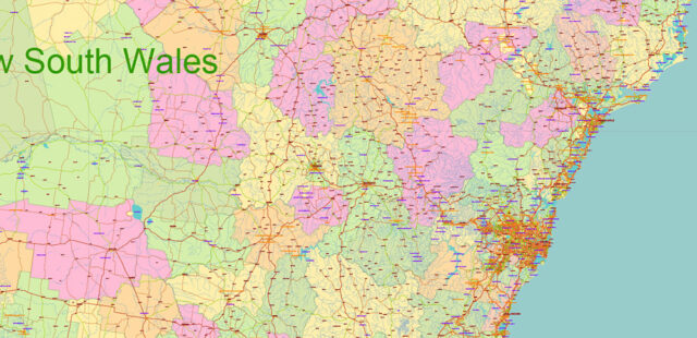 Australia Vector Map high detailed roads and admin areas editable ...
