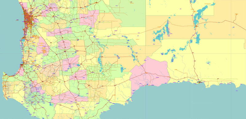 Australia Vector Map high detailed roads and admin areas editable layered in Adobe Illustrator