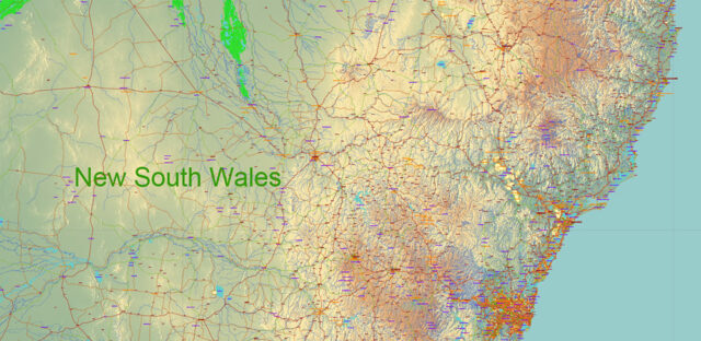 Australia PDF Vector Map high detailed main roads and state areas ...