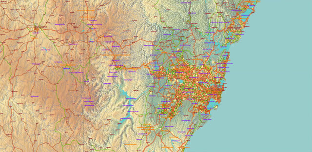 Australia Vector Map high detailed main roads and state areas + relief ...