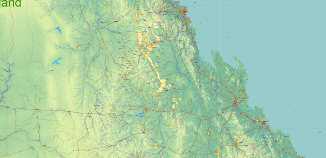 Australia Vector Map high detailed main roads and state areas + relief ...