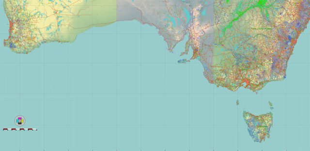 Australia Vector Map high detailed main roads and state areas + relief ...