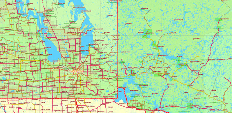 Canada South Part Vector Map High Detailed Main Roads all Cities and Towns Adobe Illustrator