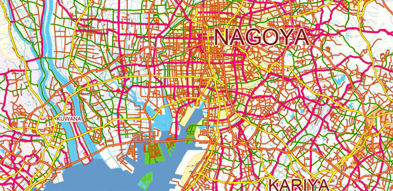 Japan Vector Map high detailed roads and admin areas editable layered in Adobe Illustrator