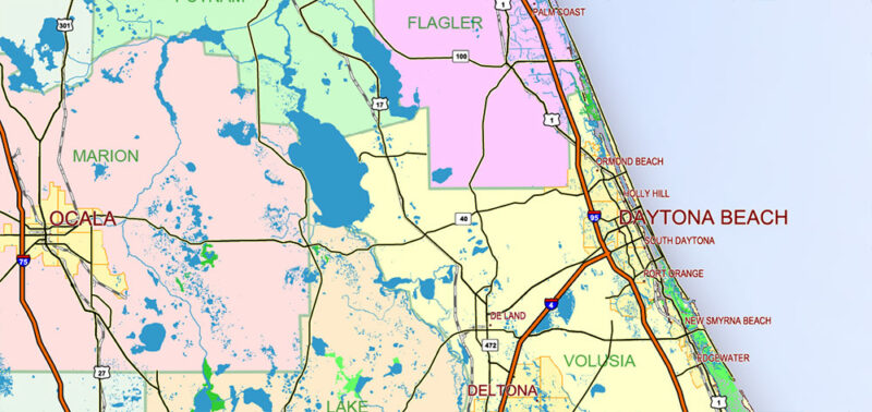 2 Florida US Vector Map, High Detailed Editable Layered Adobe PDF ready for print size 24x36 inches v.2