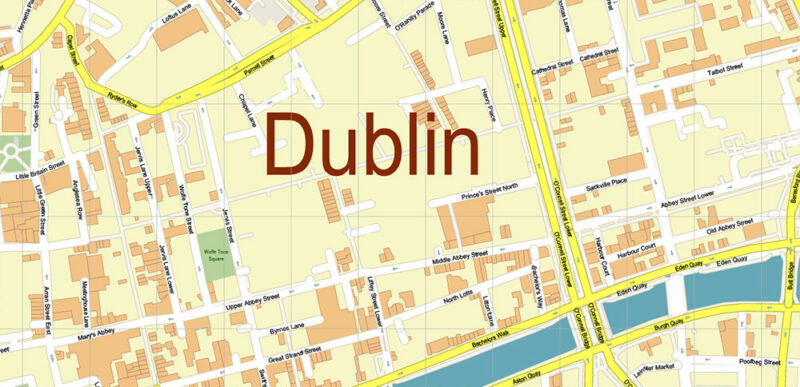 Dublin Ireland Vector Map high detailed (all streets, roads, buildings) editable Layered Adobe Illustrator