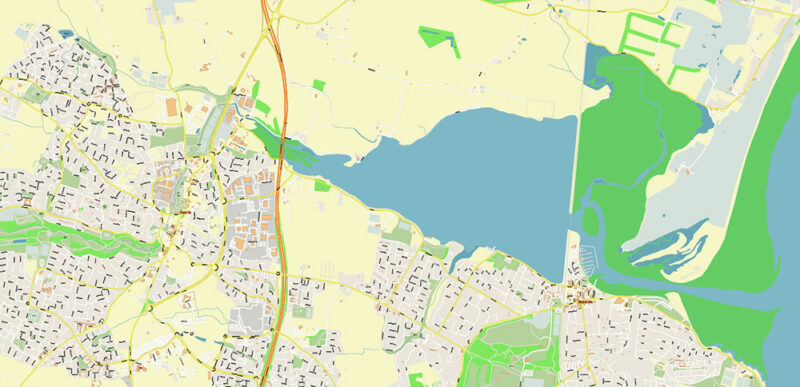 Dublin Ireland Vector Map high detailed (all streets, roads, buildings) editable Layered Adobe Illustrator