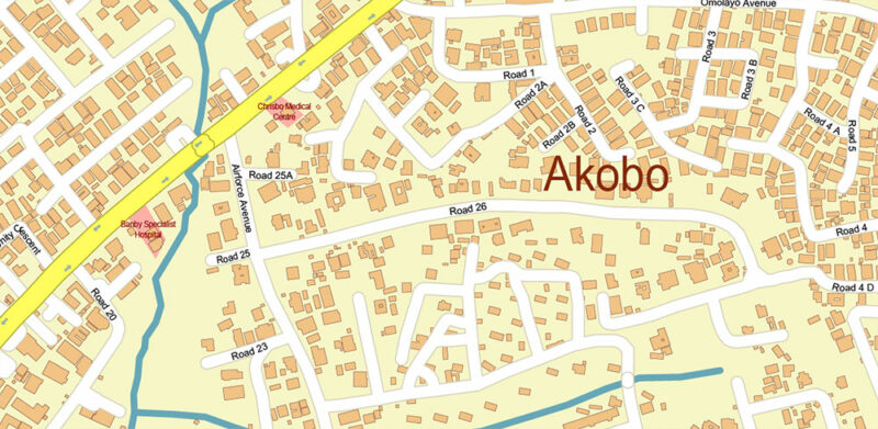 Ibadan Nigeria Vector Map high detailed editable Layered Adobe Illustrator