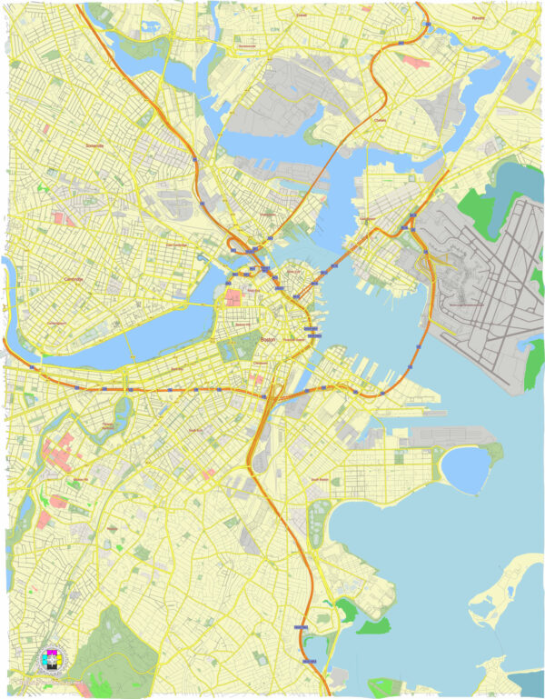 Boston Massachusetts US Free Vector Map in Adobe Illustrator, PDF, SVG