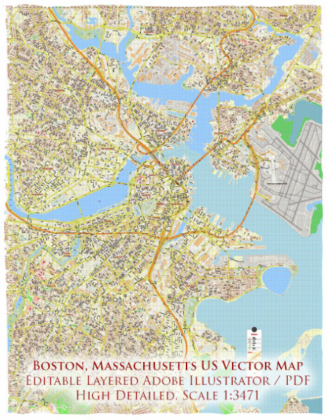 Boston Massachusetts US Vector Map High Detailed Editable Layered Adobe Boston Center Massachusetts Us Map Vector Gvl17b Ai 10 Ai Pdf 00 468x600 