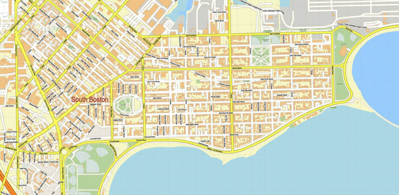 Boston Massachusetts US Vector Map High Detailed editable layered Adobe Illustrator