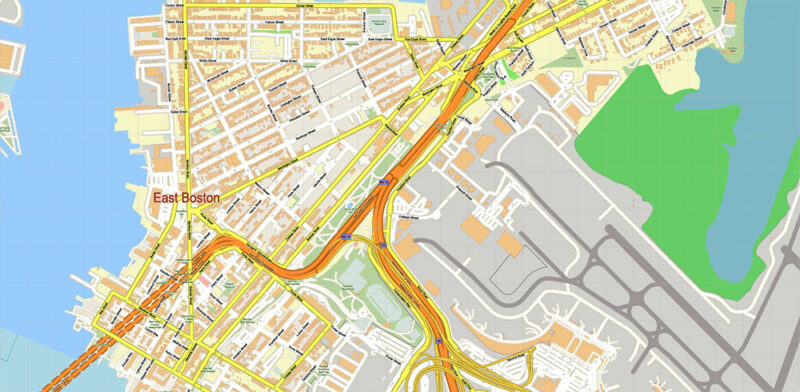 Boston Massachusetts US Vector Map High Detailed editable layered Adobe Illustrator