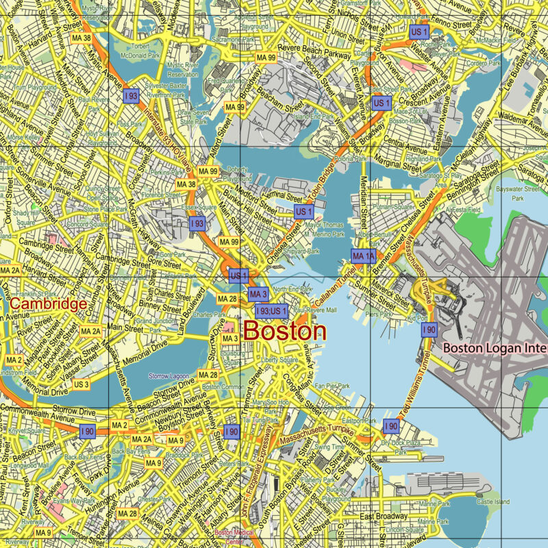 Boston Greater Massachusetts US Vector Map editable layered Adobe Illustrator 24x36 inch ready for print