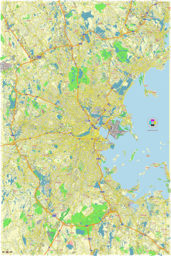 Boston Greater Massachusetts US Free Vector Map in Adobe Illustrator, PDF, SVG