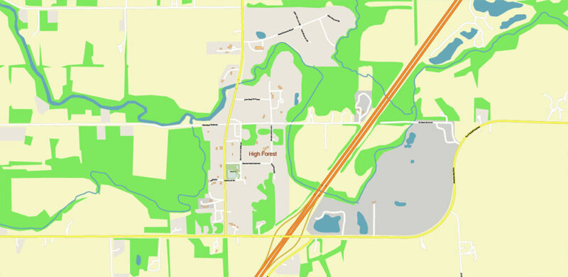 Rochester Minnesota US Vector Map exact high detailed editable layered Adobe Illustrator