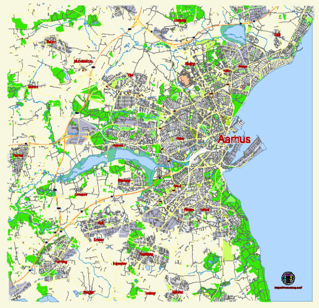Aarhus Denmark editable vector map svg free