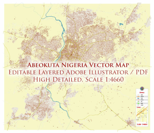 Abeokuta Nigeria Vector Map high detailed editable layered Adobe Illustrator
