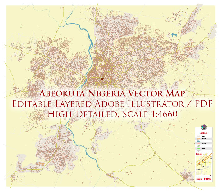 Abeokuta Nigeria Vector Map high detailed editable layered Adobe Illustrator